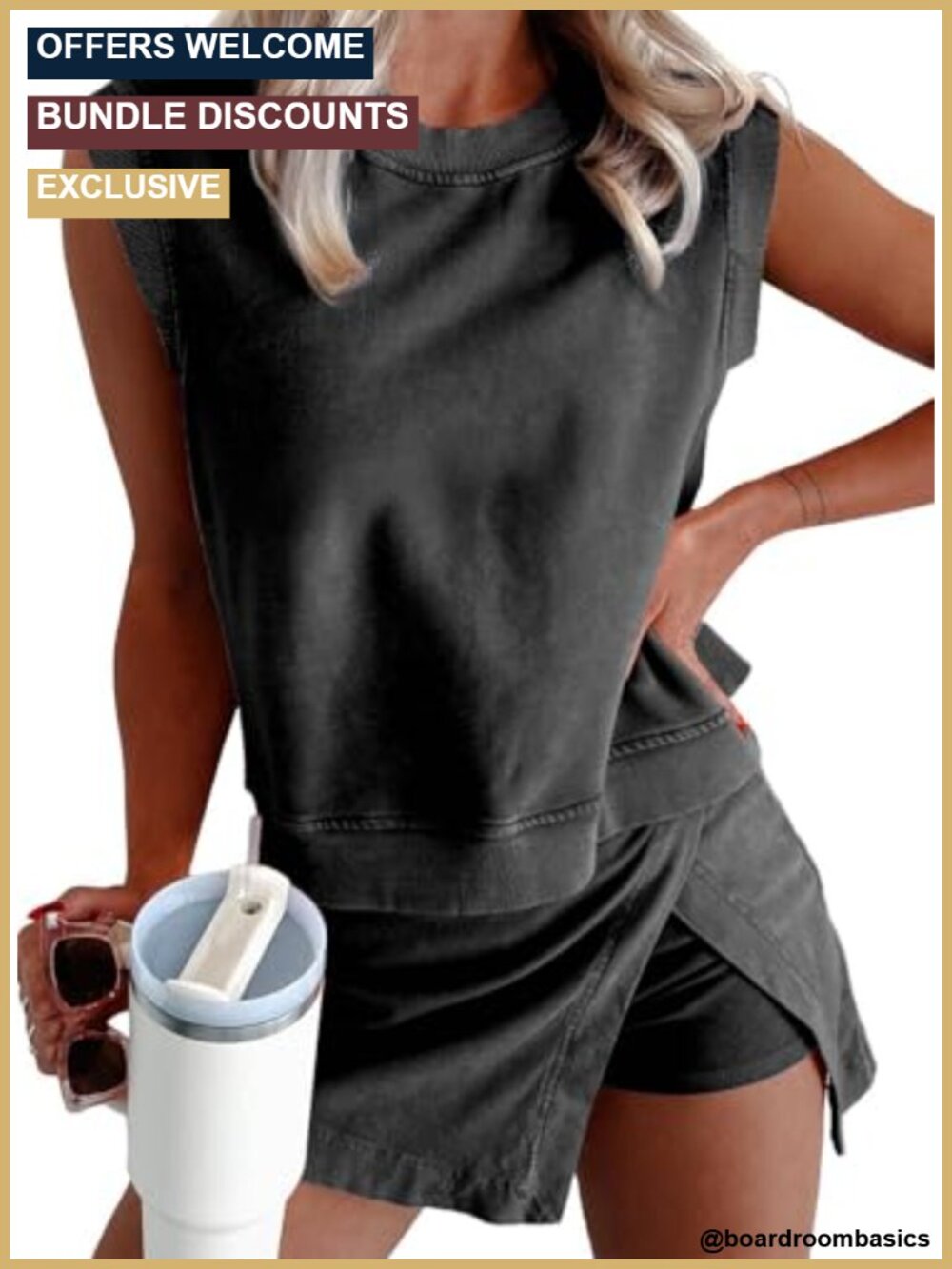 100% Cotton Tank Top & Split Skirt Set Sleeveless Pull On Summer Lounge Athletic
